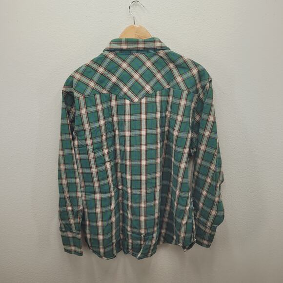 Wrangler Western Shirt 2XL Pearl Snap Flannel Wrancher Green Plaid Cotton XXL - Picture 3 of 4